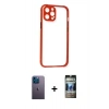 MARSİLYAN™- iPhone 12 Pro Kılıf Nova Asil Özel Seri - Siyah 34D Hayalet Izgaralı Cam + Neon Fosforlu Kamera Lens - MI