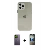 MARSİLYAN™- iPhone 12 Pro Kılıf Nova Asil Özel Seri - Siyah 34D Hayalet Izgaralı Cam + Neon Fosforlu Kamera Lens - YL