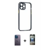 MARSİLYAN™- iPhone 12 Pro Kılıf Nova Asil Özel Seri - Siyah 34D Hayalet Izgaralı Cam + Neon Fosforlu Kamera Lens - MI