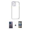MARSİLYAN™- iPhone 12 Pro Kılıf Nova Asil Özel Seri - Siyah 34D Hayalet Izgaralı Cam + Neon Fosforlu Kamera Lens - MI