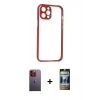 MARSİLYAN™- iPhone 12 Pro Kılıf Nova Asil Özel Seri - Siyah 34D Hayalet Izgaralı Cam + Neon Fosforlu Kamera Lens - TU