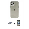 MARSİLYAN™- iPhone 12 Pro Kılıf Nova Asil Özel Seri - Siyah 34D Hayalet Izgaralı Cam + Renkli Kamera Lens Koruma Cam - SI