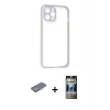 MARSİLYAN™- iPhone 12 Pro Kılıf Nova Asil Özel Seri - Siyah 34D Hayalet Izgaralı Cam + Renkli Kamera Lens Koruma Cam - SI