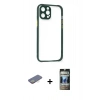 MARSİLYAN™- iPhone 12 Pro Kılıf Nova Asil Özel Seri - Siyah 34D Hayalet Izgaralı Cam + Renkli Kamera Lens Koruma Cam - SI