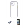 MARSİLYAN™- iPhone 12 Pro Kılıf Nova Asil Özel Seri - Siyah 34D Hayalet Izgaralı Cam + Renkli Kamera Lens Koruma Cam - YL
