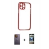 MARSİLYAN™- iPhone 12 Pro Kılıf Nova Asil Özel Seri - Siyah 34D Hayalet Izgaralı Cam + Neon Fosforlu Kamera Lens - SI