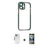 MARSİLYAN™- iPhone 12 Pro Kılıf Nova Asil Özel Seri - Siyah 34D Hayalet Izgaralı Cam + Shine Kamera Lens - GS