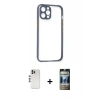 MARSİLYAN™- iPhone 12 Pro Kılıf Nova Asil Özel Seri - Siyah 34D Hayalet Izgaralı Cam + Shine Kamera Lens - GS