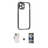 MARSİLYAN™- iPhone 12 Pro Kılıf Nova Asil Özel Seri - Siyah 34D Hayalet Izgaralı Cam + Shine Kamera Lens - GS