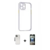 MARSİLYAN™- iPhone 12 Pro Kılıf Nova Asil Özel Seri - Siyah 34D Hayalet Izgaralı Cam + Shine Kamera Lens - GS