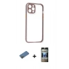 MARSİLYAN™- iPhone 12 Pro Kılıf Nova Asil Özel Seri - Siyah 34D Hayalet Izgaralı Cam + Shine Kamera Lens Koruma Cam - GD