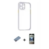MARSİLYAN™- iPhone 12 Pro Kılıf Nova Asil Özel Seri - Siyah 34D Hayalet Izgaralı Cam + Shine Kamera Lens Koruma Cam - PE