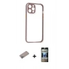 MARSİLYAN™- iPhone 12 Pro Kılıf Nova Asil Özel Seri - Siyah 34D Hayalet Izgaralı Cam + Shine Kamera Lens Koruma Cam - SABE