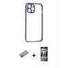 MARSİLYAN™- iPhone 12 Pro Kılıf Nova Asil Özel Seri - Siyah 34D Hayalet Izgaralı Cam + Shine Kamera Lens Koruma Cam - SABE