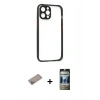 MARSİLYAN™- iPhone 12 Pro Kılıf Nova Asil Özel Seri - Siyah 34D Hayalet Izgaralı Cam + Shine Kamera Lens Koruma Cam - SABE