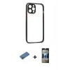 MARSİLYAN™- iPhone 12 Pro Kılıf Nova Asil Özel Seri - Siyah 34D Hayalet Izgaralı Cam + Shine Kamera Lens Koruma Cam - GD