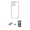 MARSİLYAN™- iPhone 12 Pro Kılıf Nova Asil Özel Seri - Siyah 34D Hayalet Izgaralı Cam + Shine Kamera Lens Koruma Cam - SABE