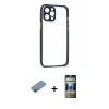 MARSİLYAN™- iPhone 12 Pro Kılıf Nova Asil Özel Seri - Siyah 34D Hayalet Izgaralı Cam + Shine Kamera Lens Koruma Cam - PE