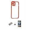 MARSİLYAN™- iPhone 12 Pro Kılıf Nova Asil Özel Seri - Siyah 34D Hayalet Izgaralı Cam + Shine Kamera Lens Koruma Cam - SABE