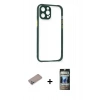 MARSİLYAN™- iPhone 12 Pro Kılıf Nova Asil Özel Seri - Siyah 34D Hayalet Izgaralı Cam + Shine Kamera Lens Koruma Cam - SABE
