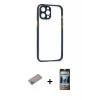 MARSİLYAN™- iPhone 12 Pro Kılıf Nova Asil Özel Seri - Siyah 34D Hayalet Izgaralı Cam + Shine Kamera Lens Koruma Cam - SABE