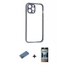 MARSİLYAN™- iPhone 12 Pro Kılıf Nova Asil Özel Seri - Siyah 34D Hayalet Izgaralı Cam + Shine Kamera Lens Koruma Cam - GD