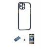MARSİLYAN™- iPhone 12 Pro Kılıf Nova Asil Özel Seri - Siyah 34D Hayalet Izgaralı Cam + Shine Kamera Lens Koruma Cam - GD