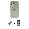 MARSİLYAN™- iPhone 12 Pro Kılıf Nova Asil Özel Seri - Siyah 34D Hayalet Izgaralı Cam + Siyah Shine Kamera Lens Koruma Cam