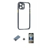 MARSİLYAN™- iPhone 12 Pro Kılıf Nova Asil Özel Seri - Siyah 34D Hayalet Izgaralı Cam + Siyah Shine Kamera Lens Koruma Cam