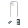 MARSİLYAN™- iPhone 12 Pro Kılıf Nova Asil Özel Seri - Siyah 34D Hayalet Izgaralı Cam + Siyah Shine Kamera Lens Koruma Cam