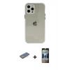 MARSİLYAN™- iPhone 12 Pro Kılıf Nova Asil Özel Seri - Siyah 34D Hayalet Izgaralı Cam + Yeşil Renkli Kamera Lens Koruma Cam