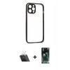 MARSİLYAN™- iPhone 12 Pro Kılıf Nova Asil Özel Seri - Siyah 360 Mat Full Body Arka Koruyucu + Kamera Lens Koruma Cam - SF