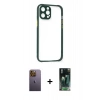 MARSİLYAN™- iPhone 12 Pro Kılıf Nova Asil Özel Seri - Siyah 360 Mat Full Body Arka Koruyucu + Neon Fosforlu Kamera Lens - SI