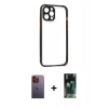 MARSİLYAN™- iPhone 12 Pro Kılıf Nova Asil Özel Seri - Siyah 360 Mat Full Body Arka Koruyucu + Turuncu Neon Fosforlu Kamera Lens