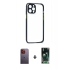 MARSİLYAN™- iPhone 12 Pro Kılıf Nova Asil Özel Seri - Siyah 360 Mat Full Body Arka Koruyucu + Turuncu Neon Fosforlu Kamera Lens
