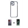 MARSİLYAN™- iPhone 12 Pro Kılıf Nova Asil Özel Seri - Siyah 360 Mat Full Body Arka Koruyucu + Turuncu Neon Fosforlu Kamera Lens