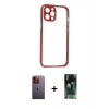 MARSİLYAN™- iPhone 12 Pro Kılıf Nova Asil Özel Seri - Siyah 360 Mat Full Body Arka Koruyucu + Turuncu Neon Fosforlu Kamera Lens