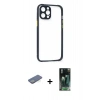 MARSİLYAN™- iPhone 12 Pro Kılıf Nova Asil Özel Seri - Siyah 360 Mat Full Body Arka Koruyucu + Yeşil Renkli Kamera Lens Koruma Cam
