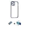 MARSİLYAN™- iPhone 12 Pro Kılıf Nova Asil Özel Seri - Siyah 3D Antistatik Cam Ekran Koruyucu + Metal Kamera Lens Koruma Cam - MR