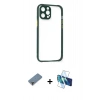 MARSİLYAN™- iPhone 12 Pro Kılıf Nova Asil Özel Seri - Siyah 3D Antistatik Cam Ekran Koruyucu + Metal Kamera Lens Koruma Cam - MR