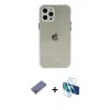 MARSİLYAN™- iPhone 12 Pro Kılıf Nova Asil Özel Seri - Siyah 3D Antistatik Cam Ekran Koruyucu + Metal Kamera Lens Koruma Cam - GD