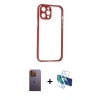 MARSİLYAN™- iPhone 12 Pro Kılıf Nova Asil Özel Seri - Siyah 3D Antistatik Cam Ekran Koruyucu + Neon Fosforlu Kamera Lens - SI