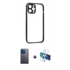 MARSİLYAN™- iPhone 12 Pro Kılıf Nova Asil Özel Seri - Siyah 3D Antistatik Cam Ekran Koruyucu + Neon Fosforlu Kamera Lens - MI
