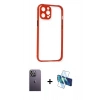 MARSİLYAN™- iPhone 12 Pro Kılıf Nova Asil Özel Seri - Siyah 3D Antistatik Cam Ekran Koruyucu + Neon Fosforlu Kamera Lens - BZ