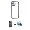 MARSİLYAN™- iPhone 12 Pro Kılıf Nova Asil Özel Seri - Siyah 3D Antistatik Cam Ekran Koruyucu + Neon Fosforlu Kamera Lens - BZ
