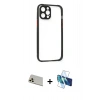 MARSİLYAN™- iPhone 12 Pro Kılıf Nova Asil Özel Seri - Siyah 3D Antistatik Cam Ekran Koruyucu + Rainbow Kamera Lens Koruma Cam - GD