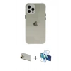 MARSİLYAN™- iPhone 12 Pro Kılıf Nova Asil Özel Seri - Siyah 3D Antistatik Cam Ekran Koruyucu + Rainbow Kamera Lens Koruma Cam - GD