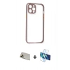 MARSİLYAN™- iPhone 12 Pro Kılıf Nova Asil Özel Seri - Siyah 3D Antistatik Cam Ekran Koruyucu + Rainbow Kamera Lens Koruma Cam - GD