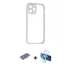 MARSİLYAN™- iPhone 12 Pro Kılıf Nova Asil Özel Seri - Siyah 3D Antistatik Cam Ekran Koruyucu + Renkli Kamera Lens Koruma Cam - TU