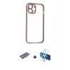 MARSİLYAN™- iPhone 12 Pro Kılıf Nova Asil Özel Seri - Siyah 3D Antistatik Cam Ekran Koruyucu + Renkli Kamera Lens Koruma Cam - TU